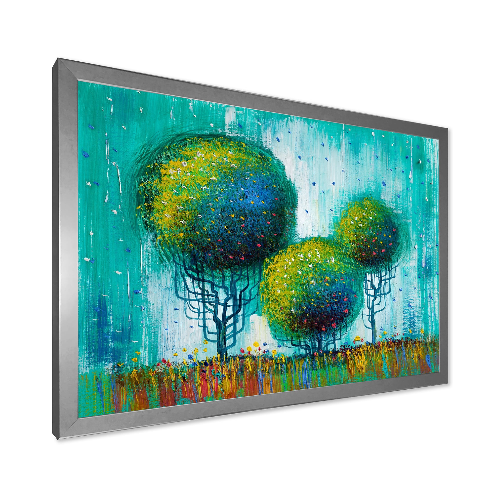 Designart 'Colourful Landscape Trees Impressionist II' Modern Framed Art Print