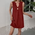 thumbnail image 1 of TaTaai V-Neck Sleeveless Shift Dress Women's Solid Color Mini Casual Dress Linen Feel Button Detail A-Line Lightweight Summer Gift, 1 of 7