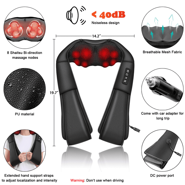  LINGTENG Shiatsu Back Shoulder and Neck Massager, Shiatsu Neck  Massager, Back Massager with Soothing Heat, Shoulder Massager for Neck,  Back, Shoulders, Feet, Ideal Relaxation Gift at Home, Office, Car : Health