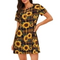 thumbnail image 1 of Disketp Brown Blue Plaid Sunflower para Camisón Corto de Manga Corta para Mujeres, Camisón Cómodo con Escote Redondo, Bonito y Confortable, 1 of 6
