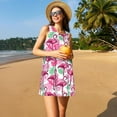 thumbnail image 2 of Horeoi Flamingo Print Women's Sleeveless Dress Cotton-like Flared Hem Deep Side Pockets Above-Knee, 2 of 6