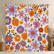 Homewish Cute Cartoon Flower Black Out Curtains,Colorful Boho Daisy Curtains Pack of 2 (42x63 Each),Beige Orange Purple Bedroom Curtains For Girls,Ultra Soft Home Decor