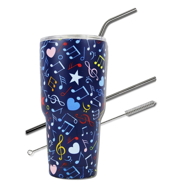 Vaso De Notas Musicales De 30 Oz Con Tapa, Pajita Y Limpiador, Regalo De 30 Oz Para Mamá, Profesora, Piano, Taza De Café De Viaje, Acero Inoxidable Aislado Al Vacío, Mantiene Las Bebidas Frías Y Calie