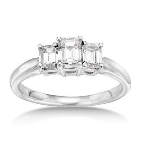 1 Carat Emerald-Cut Diamond Three-Stone Platinum Ring -- Facets of Fire
