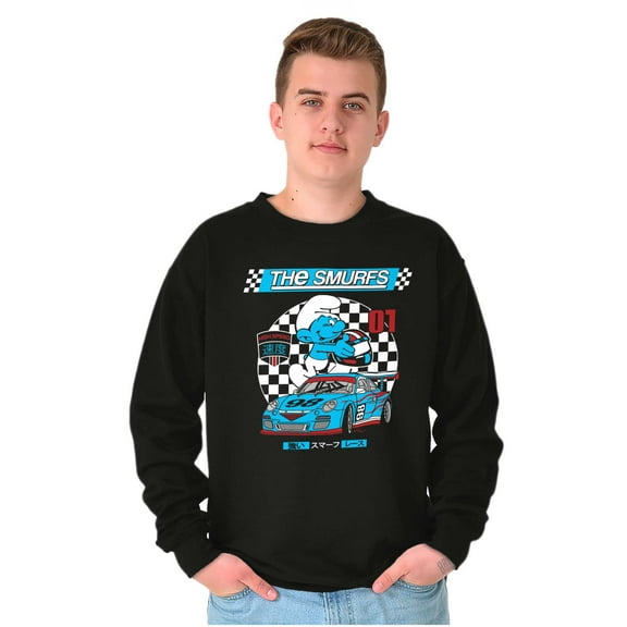 The Smurfs Kanji High Speed Racecar Men's Crewneck Sweatshirt Brisco Brands L