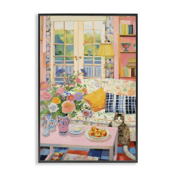 Stupell Industries Invited Guest Interior Furniture Painting Black Framed Art Print Wall Art, 12 x 18