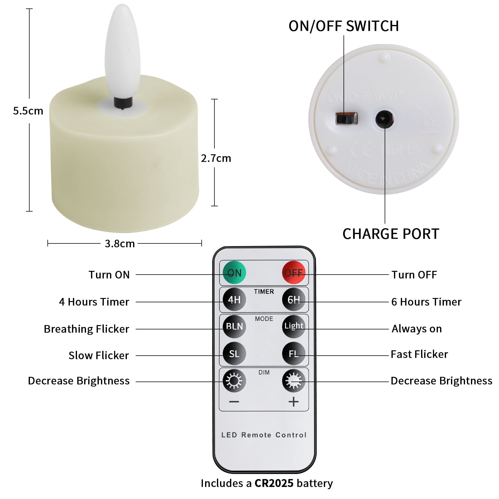 Rechargeable Candles Tea Lights 6-Pack with Remote Timer, LED Tea Lights Candles , Rechargeable Flameless Candles for Home Decor Seasonal Decor, Dia 1.5"X H 2.2''