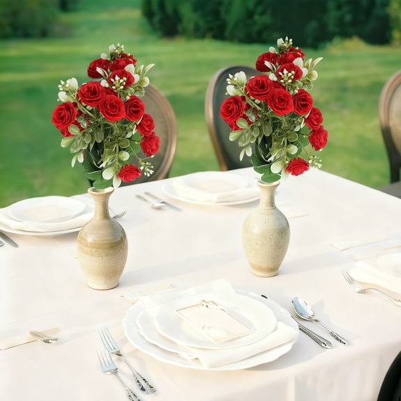2pcs Artificial Mini Rose Bouquets - 15 Blooms Per Bunch 2 Set Lifelike Fake Flowers for Home Wedding Multi-Color Decorative Floral Arrangements Easy To Maintain, Red