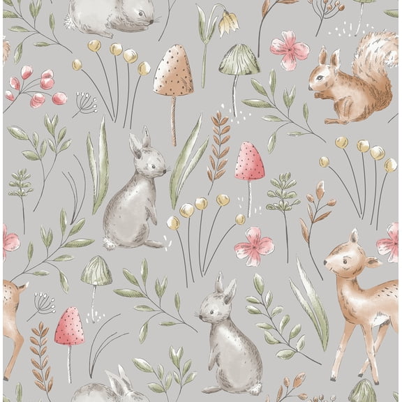 Advantage Forest Animals Grey Whimsical Wallpaper