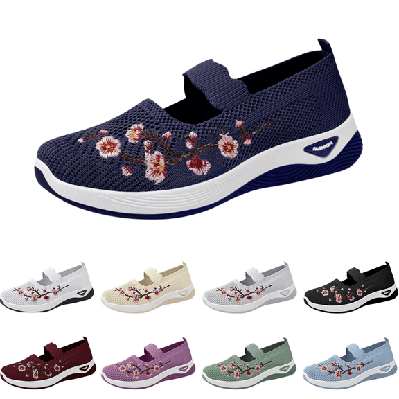 EKVAHL Orthopedic Arch Support Slip-On Shoes, Woven Knit Mesh Flats, Non-Slip Wide Casual Walking Sneakers for Women Blue