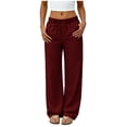 thumbnail image 3 of Women's Soft Nylon Spandex Stretch Pants, Mid-Waisted Tummy Control Wide Leg Fit, With Functional Side Pockets, Running, Walking, Yoga, Workout & Everyday Casual | TruHer,Wine S, 3 of 9