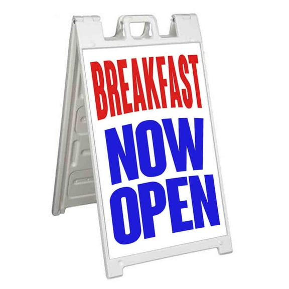 Breakfast Now Open (24" X 36") Standard A-Frame Signicade, Includes Decal Applied To Stand