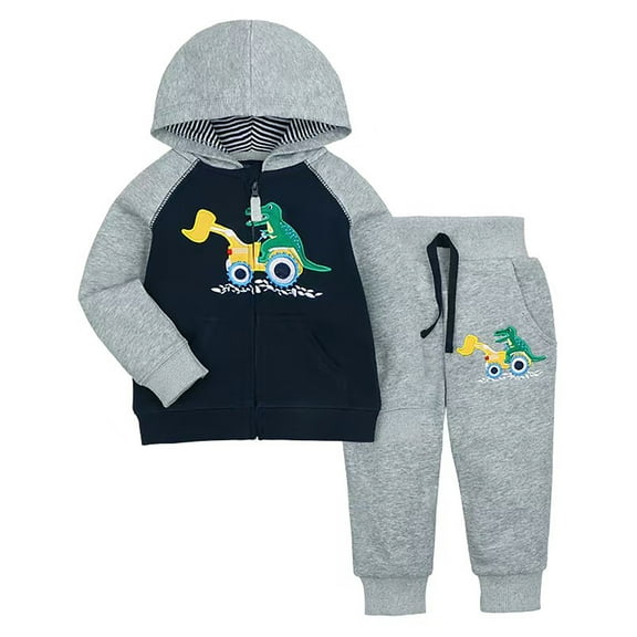 Landzoo One Baby Boy Clothes Toddler Boys Fall Winter Outfits Dinosaur Print Zipper Hoodie Tops Sweatsuit Pants Set Cute Casual Boy’s Homewaer 12M