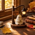 thumbnail image 4 of Sulaicai Halloween Ghost Fishing Night Light, Cute Resin Ghost Figurine with LED Lantern, Rustic Wood Base Table Lamp for Desk Mantel Bedroom Living Room Fall Decor, 4 of 7