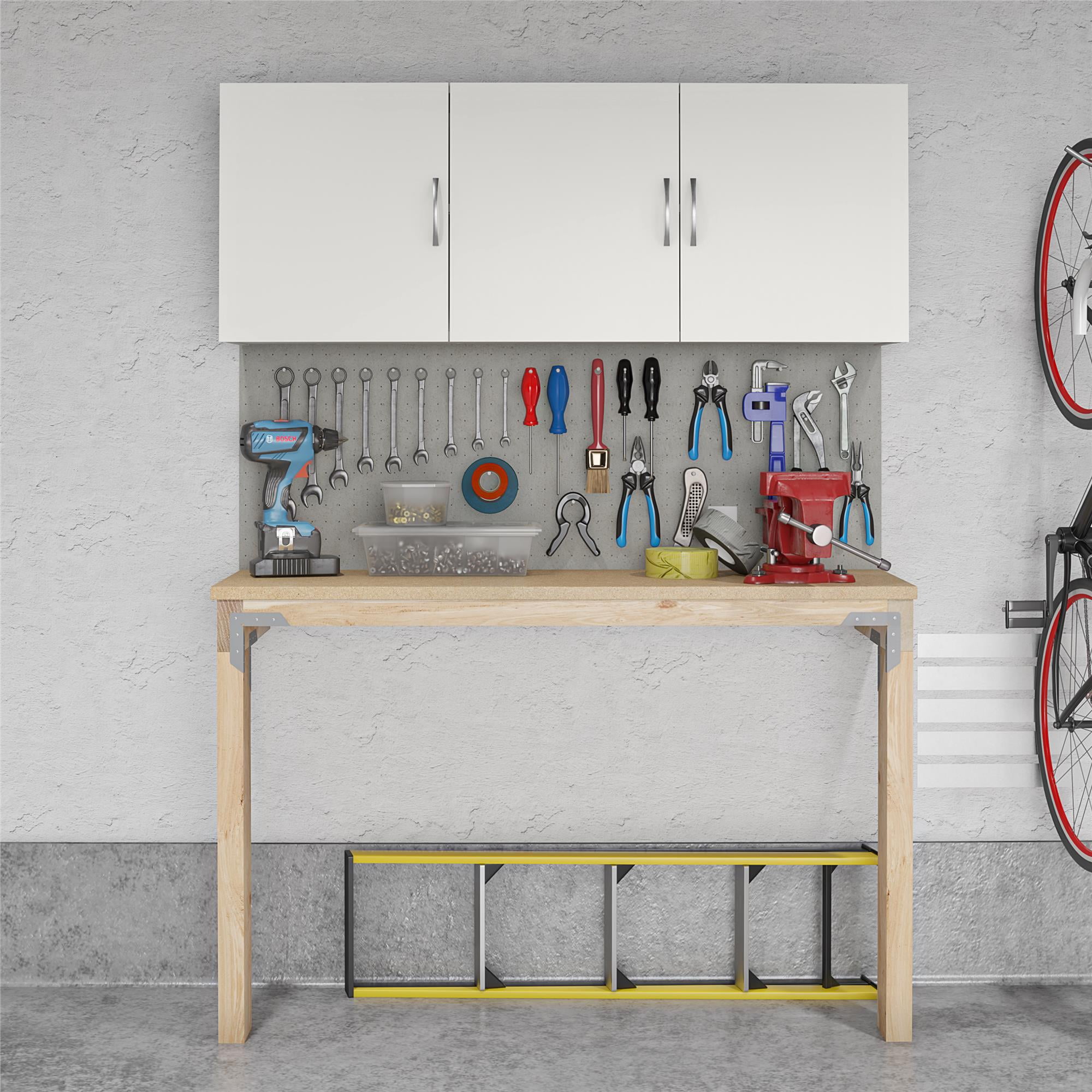 RealRooms Basin 54" 3 Door Wall Cabinet with Adjustable Shelf, White