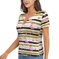 thumbnail image 2 of Wukai Gold Glittering Hearts and Flamingos Casual V-Neck Graphic Tees for Women: Lightweight and Breathable Summer Tops with Stylish Design-Medium, 2 of 8