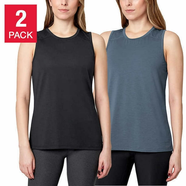 Mondetta Ladies Active Tank Top, 2Pack (Black/Blue, Medium)