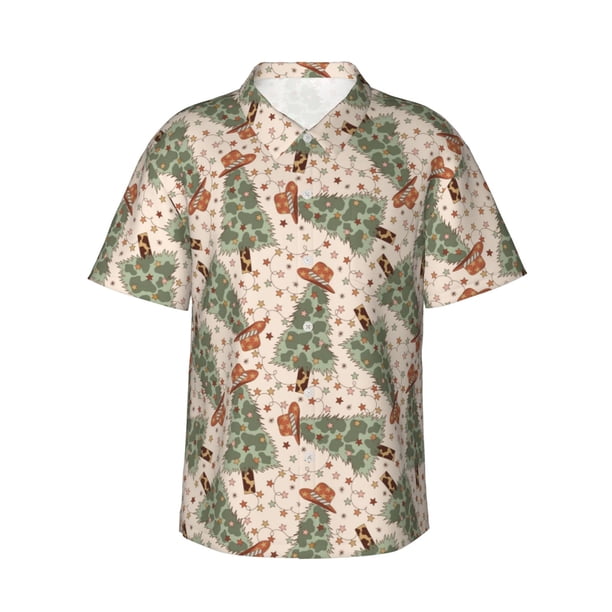 Balery Cowboy Christmas Trees Camisas hawaianas de manga corta para hombre, camisas playeras de corte holgado, camisas de vacaciones con botones,X-Large