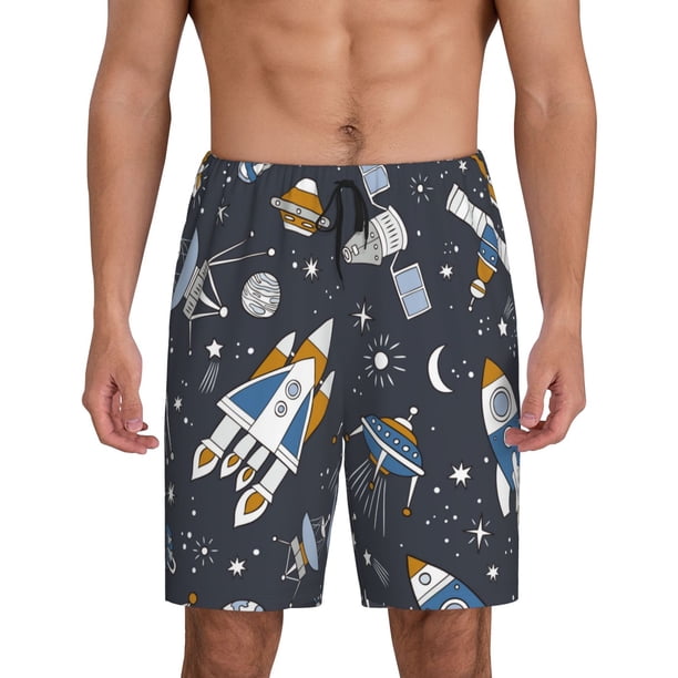 Fotbe Space Cars Pantalones Cortos de Pijama para Hombre, Ropa de Dormir, Pantalones de Pijama Cortos para Hombre-Large