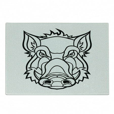 

Razorback Cutting Board Uncolored Outline Design Drawing of Wild Boar Pig Head Illustration Decorative Tempered Glass Cutting and Serving Board in 3 Sizes by Ambesonne