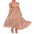 thumbnail image 4 of AMERTEER Femmes Été Crossover Licol Cou Sans Manches Plaid Coupé Dos Flowy une Ligne Maxi Robe Rose XL, 4 of 7