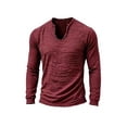 thumbnail image 2 of UDAUDU Mens Linen Shirts Long Sleeve Summer Fall Vintage V Neck T Shirts Men Frayed Raw Edges Beach Vacation Tassel Tops Wine XL, 2 of 5