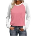 thumbnail image 3 of Gfyviroh Women's Long Sleeve T-Shirt Color Block Casual Crew Neck Tops Relaxed Fit Patchwork Pullover Fall Tee Clothes, 3 of 7