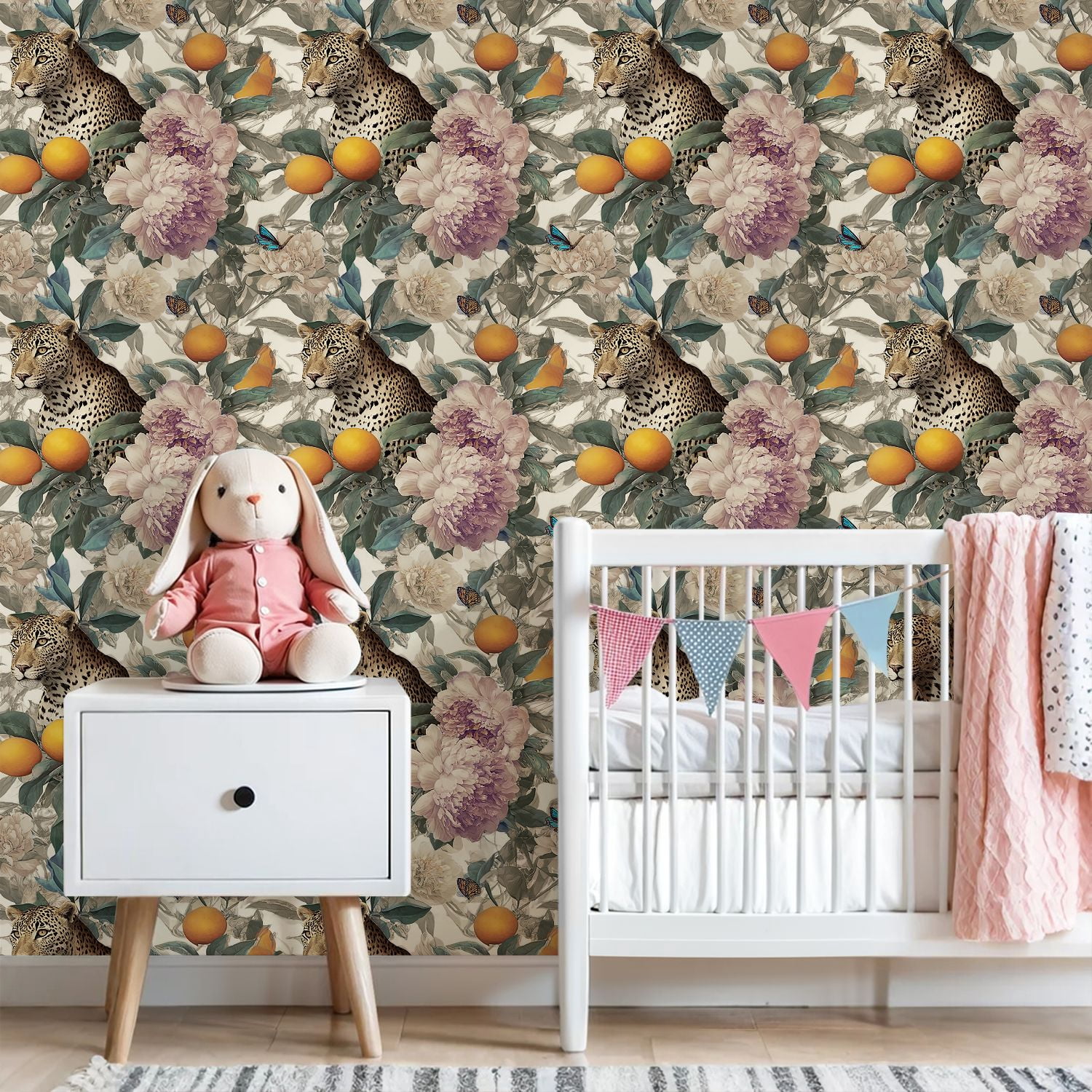Peel and Stick Wallpaper Leopard Butterfly Floral Oranges Peonies Wall Mural 23.6in x 9.8ft Self Adhesive Removable Wall Paper Renter Friendly Wallpaper for Nursery Bedroom Cabinets