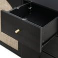 thumbnail image 5 of Tcbosik 3-Drawers Storage Cabinet, Accent Cabinet with 2 Rattan Doors, Modern Sideboard Buffet Cabinet with Adjustable Interior Shelves for Living Room (Black), 5 of 7