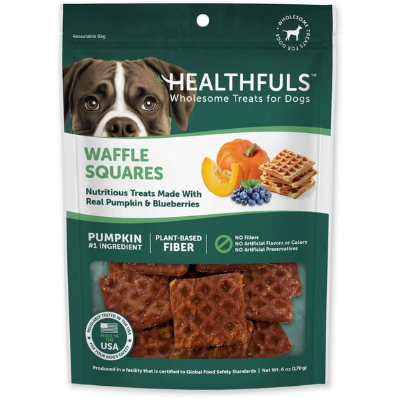 Healthfuls Pumpkin & Blueberry Waffle Squares Healthy Dog Treats, Packed with Fiber & Antioxidants, Made in USA
