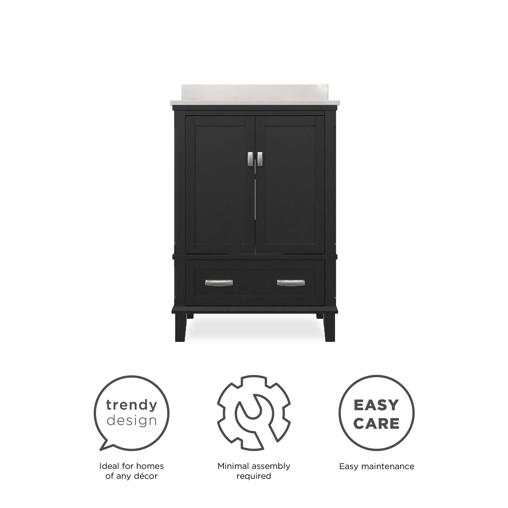DHP Otum 24 Inch Bathroom Vanity with Sink, Black Wood