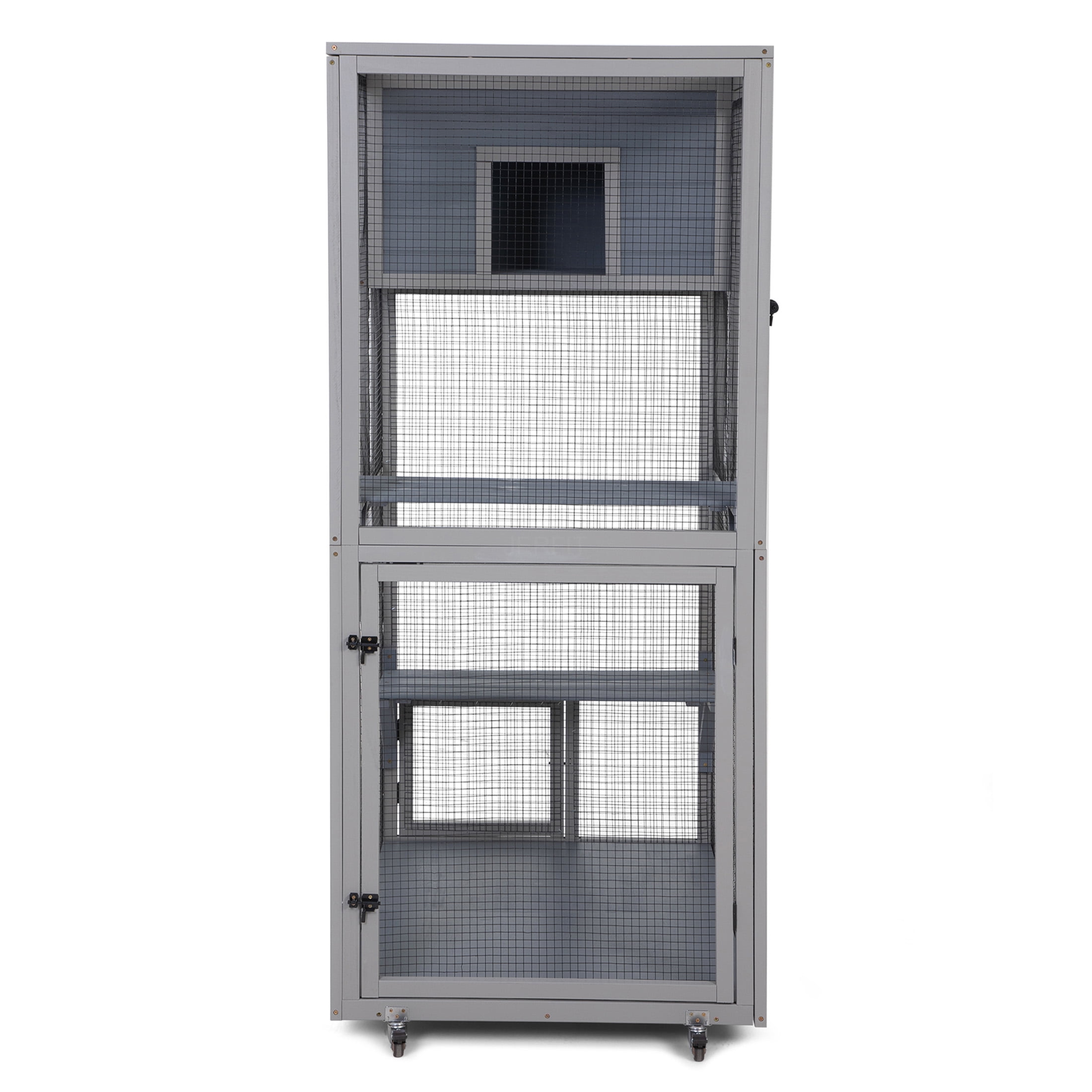 JERFIT 66" Large Outdoor Catio Enclosure with Wheels, 2 Platforms & Sleeping Condo, Portable Cat Cage Patio House for Indoor & Outdoor Use, Gray