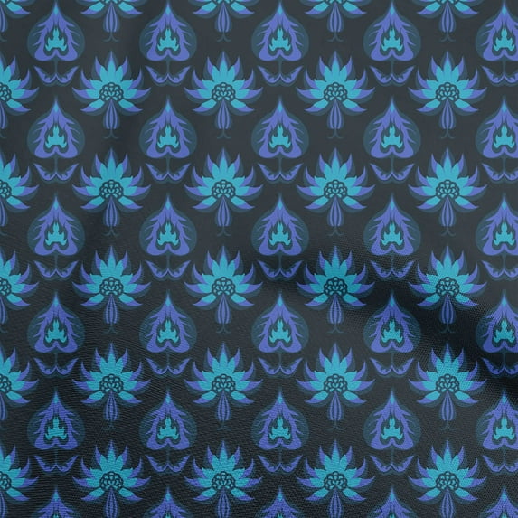 oneOone Polyester Spandex Blue Fabric Asian Ornamental Craft Projects Decor Fabric Printed By The Yard 56 Inch Wide