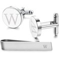 thumbnail image 2 of Stainless Steel Engraved Initial Cufflinks and Tie Clip Bar Set Alphabet Letter A-Z, 2 of 3