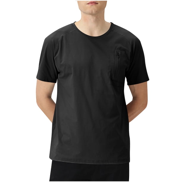 Manga Corta de Verano Tops de la Moda Casual de los Hombres de Color Sólido Solapa Top Camiseta Cuello Redondo, Camiseta Casual Ligera