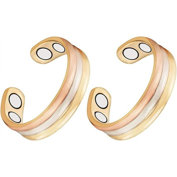 Tri Color Pure Copper Magnetic Rings Set, Copper Cuff Rings, Adjustable Size, Fashion Copper Jewelry,Gift for Mom Wife