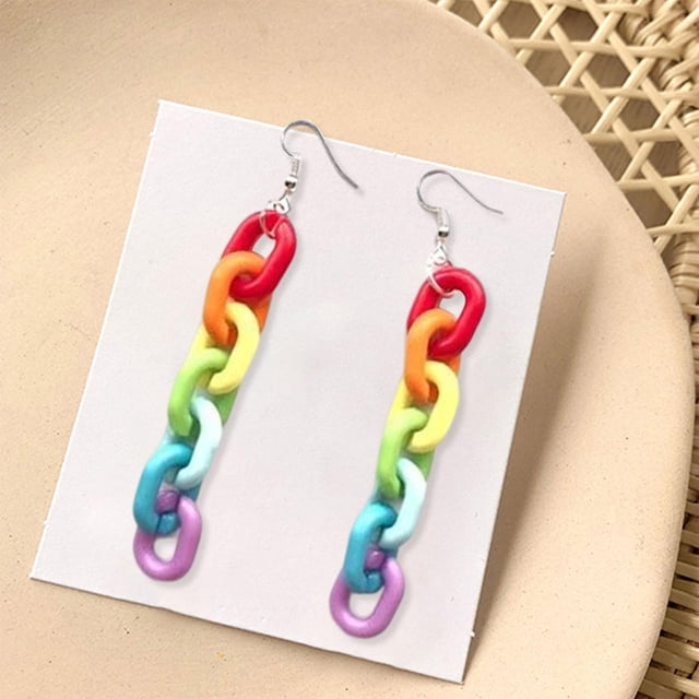 Pendiente de cadena de acrílico, pendiente de gota de cadena, pendientes llamativos geométricos de acrílico elegantes para mujeres y niñas, joyería Gancho para la oreja Hugo Pendientes de cadena de arcoíris