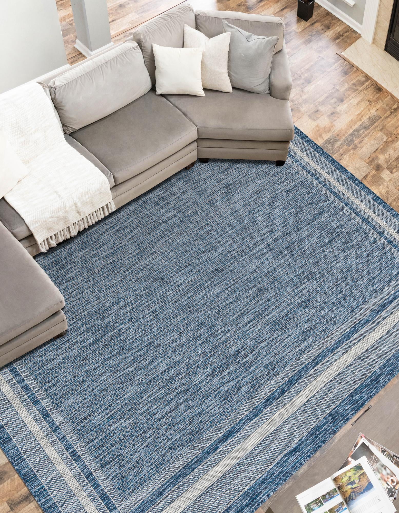 Unique Loom Outdoor Border Collection Area Rug - Soft Border (7' 1" x 10' Rectangle Blue/Ivory)