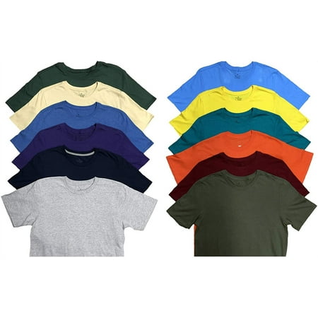 SOCKS'NBULK Men's Cotton Crew Neck Short Sleeve Shirt Mix Colors Bulk SOCKS, 12 Pack Mix, Small
