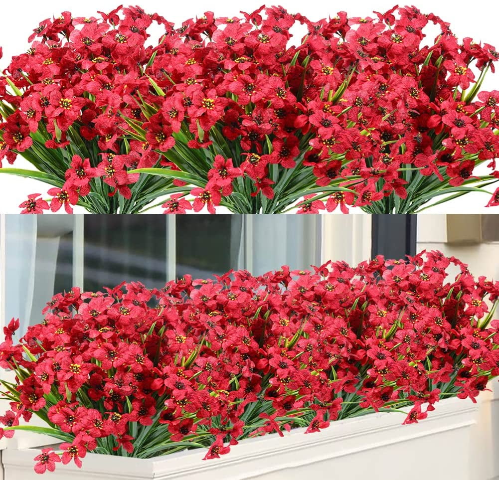 Morttic 12 Bundles Artificial Flowers UV Resistant Fake Plants Outdoor