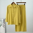 thumbnail image 4 of NMMUED Womens Linen Set, Lounge Sets for Women, Button Down Shirts for Women, Flowy Pants for Women, Matching Sets Women Clothing, Yellow S, 4 of 5