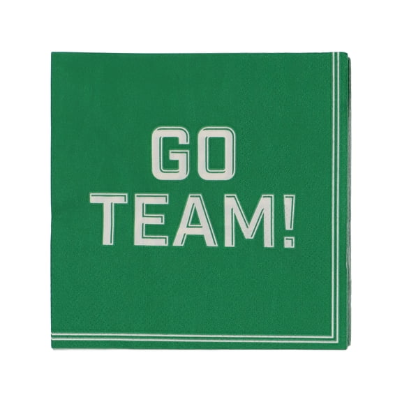 Celebrate It Beverage Napkins – “Go Team!” Sports-Themed Disposable Napkins - Green/White - 4.8" x 4.8" - 24 Packs (480 Total)