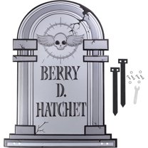 SCS Direct 3D Metal Ghost Halloween Tombstone -Berry D Hatchet-(Large 17" w Steaks)- Durable, Weather Rust Proof, UV Printed- Lawn Decor- No Flimsy Graveyard Headstones