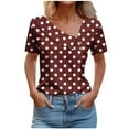 thumbnail image 3 of Women's Checkered Print Short Sleeve Button Down Shirt Blouse Top Casual Loose Fit Breathable Summer Vacation Fashion | CSEONE,Wine L, 3 of 9