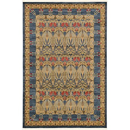 Unique Loom Edinburgh Collection Classic Oriental Traditional French Country Inspired Border Design Area Rug, 6 x 9 ft, Blue/Beige