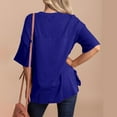 thumbnail image 5 of Oversized Ribbed Tops for Women Round Neck 3/4 Sleeve Trendy Casual Loose Fit Basic T-Shirts Pullovers Solid Blouses Blue,M, 5 of 6