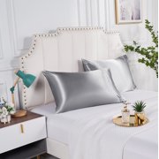 Yidarton Satin Pillowcase for Skin and Hair, Soft Next to Skin, Silk Satin Pillowcase 2 Pack, Standard Size, Queen Size, King Size, Light gray