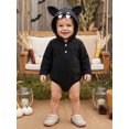 thumbnail image 4 of RUINIXCW Newborn Baby Boy Halloween Bat Costume Infant Animal Cosplay Outfit Fall Winter Clothes Eye Embroidery Black Long Sleeve Hooded Romper Wings, 4 of 10