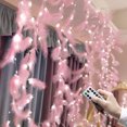 thumbnail image 1 of 300 LED, 8 modos, control remoto, ideal para bodas, cumpleaños y decoración de dormitorios, luces de hadas románticas de plumas rosas, 1 of 6