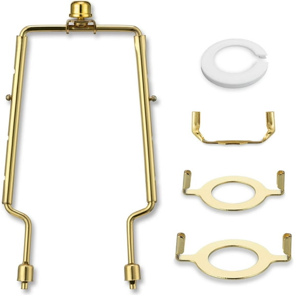 Lamp Shade Holder, 7 8 9 10 inch Adjustable Lamp Harp, Hardware Parts Included Brass Harp Frame and Finials, Standard Saddle, E14 E26 E27 Light Base UNO Fitter Adapter, Lamp Bracket Accessories (